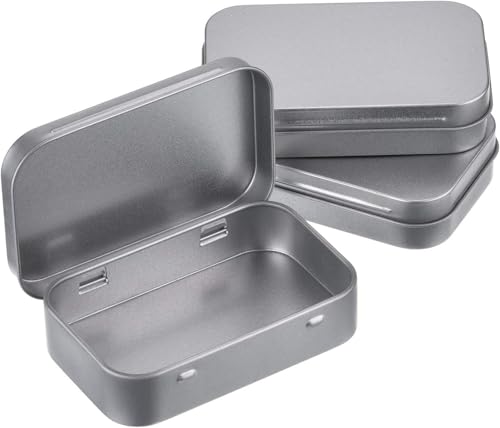 Mu Mianhua 3er-Pack silberfarbene rechteckige leere Dosen mit Scharnieren, Mini-Dosen, kleine Aufbewahrungsbox, Geschenkkarten-Dosenhalter, Box-Set für Heimwerker, Heim-Organizer