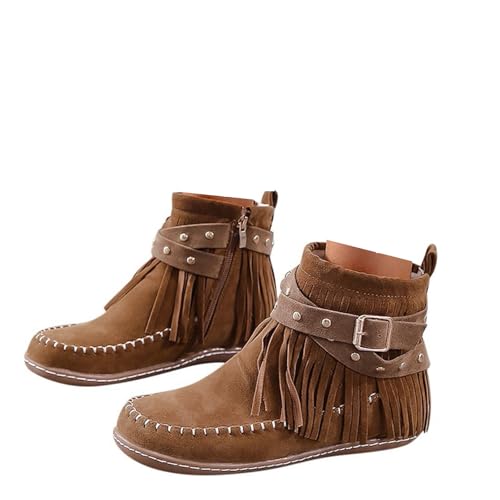 Memmyly Damenschuhe, bequem, schick, Winter, Reitstiefel, klassisch, Stiefeletten, mittelalterlicher Absatz, Vintage, Cowgirl, Western, Santiag für Damen, bequem, Stiefel, A1, Braun, 38 EU