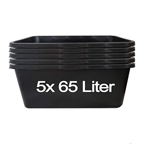 Hossi's Wholesale – 5 Stück Mörtelwanne 65 Liter für Baustelle, Haushalt, Garten, Industrie UVM. – Mörtelkübel für Mörtel, Beton, Schutt & Baustoffe – extrem Stabiler Baueimer mit verstärktem Boden