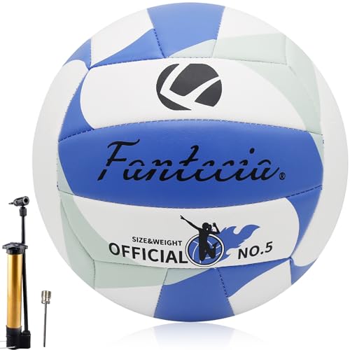 Fantecia Volleyball Größe 5 mit Pumpe, Weiches Leder Beachvolleyball für Outdoor Indoor Spiel, Volley Geschenk für Mädchen Jugendliche Jugend Erwachsene Volley
