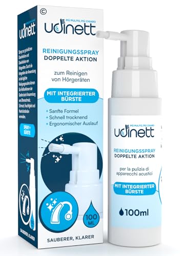 Hörgeräte Reinigungsspray 100ml mit Integrierter Pinsel Udinett Schnelltrocknend Alkoholfrei Entfernt Schmutz Staub Hygienemittel für Otoplastiken Bluetooth-Kopfhörer Ohrhörer Sanfte Lösung