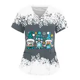 OUMSHBI Pflege Kittel Damen Pflege Kleidung Damen Laborkittel Damen Kurz Weihnachts-Elch Druck Nurse Clothes Tshirt Kleid Weihnachten Elch Druck Weihnachtsoutfit Damen Christmas Kasack Damen