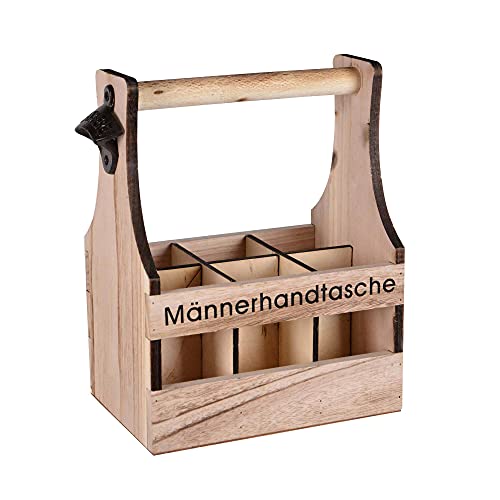 UNUS Home Männerhandtasche Bier, Flaschenträger aus Holz für 6 Flaschen, Bierträger mit Flaschenöffner, Geschenkidee Männer, Geburtstag, Vatertag