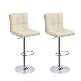 Panana Barhocker 2er-Set, Kunstleder Barstuhl, 360° drehstuhl höhenverstellbare Barstühle Küchenstühle mit Rückenlehne und Fußstütze (Beige)