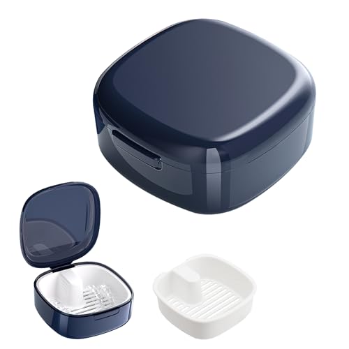 Zahnprothesenbox mit Sieb, Prothesendose Prothesen Prothese Box Retainer Container Aufbewahrungsbox mit Hängender Zahnprothesenbehälter Zahnspangenbox Spangendose (blau)