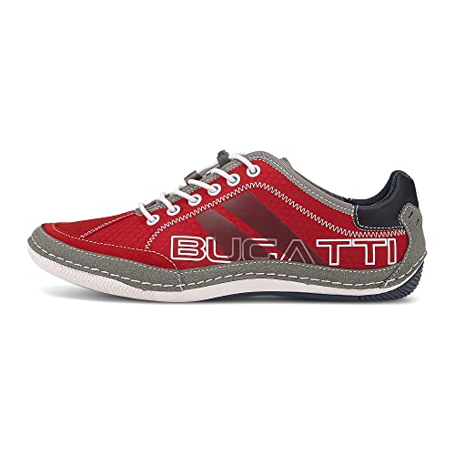 bugatti Herren Casual Sneaker mit Flexibler Sohle, Schnürschuh mit Memory Foam, Elastische Schnürsenkel, Rot, 43 EU