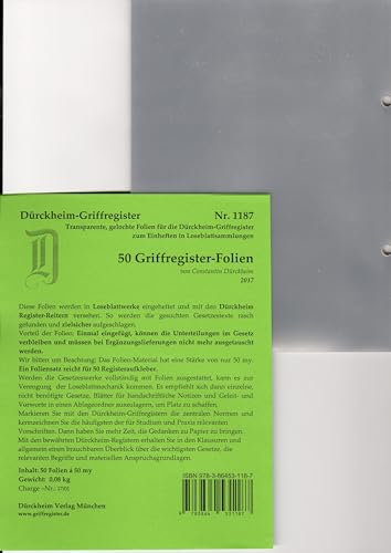 50 DürckheimRegister-FOLIEN für STEUERGESETZE, HABERSACK u.a; zum Einheften und Unterteilen der roten Gesetzessammlungen: 50 transparente FOLIEN für ... H. Beck zum Einheften der DürckheimRegister