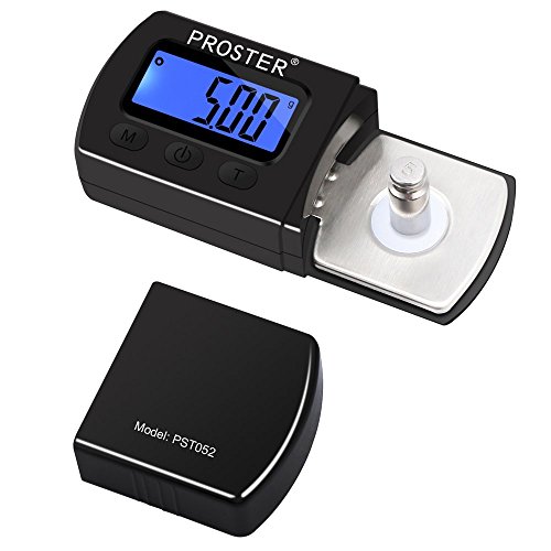 Proster Digital Tonarmwaage Digitale Turntable Stylus Force Scale Gauge Tester 0,01-5g LCD-Hintergrundbeleuchtung Messgerät für Turntables Tonarm Phono -mit 5g Kalibrierung Gewichte