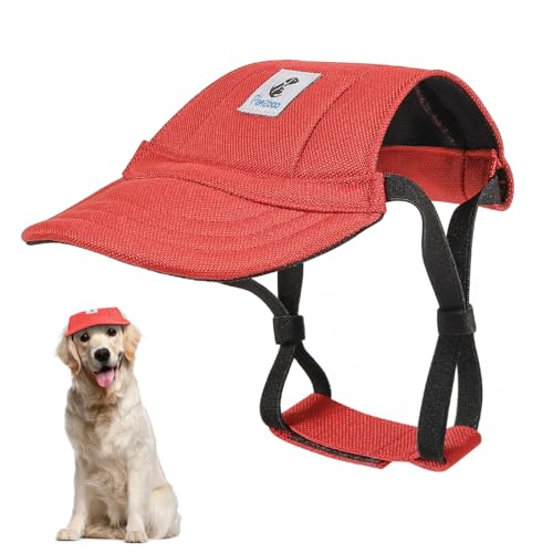 Pawaboo Hunde Baseballmütze, Hundemütze mit elastischen Ohrlöchern, Verstellbar Hundecap Sport Haustier Hut Sonnenschutz für kleine, mittelgroße & große Hunde, Hunde Outfits Hundekostüm (Rot, XL)