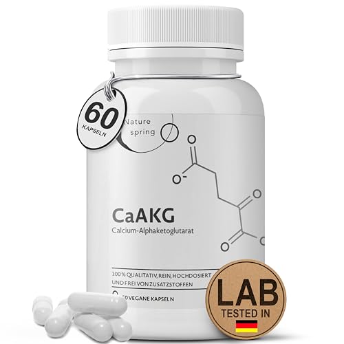 Nature spring® CaAKG | Calcium-Alphaketoglutarat | Laborgeprüft in DE | 60 Kapseln | hochdosiert | 1000 mg | CaAKG in bester Qualität ohne Zusatzstoffe