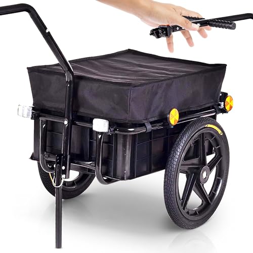 SAMAX Transportanhänger 70 Liter / 60 Kg Fahrradanhänger Lastenanhänger mit Kupplung Fahrrad Anhänger Handwagen mit Kunststoffwanne in Schwarz