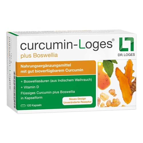 curcumin-Loges® plus Boswellia - 120 Kapseln - Nahrungsergänzungsmittel mit hoch bioverfügbarem Curcumin und Boswelliasäuren sowie Vitamin D