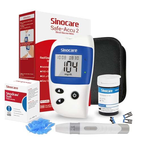 Blutzuckermessgerät, Zuckermessgerät mit Blutzuckerteststreifen 25, Sinocare Safe-Accu2 Blutzuckermessgerät set mit teststreifen, mg/dL (Safe-Accu2 Messgeräte 25 Set)