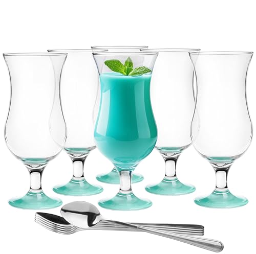 Glasmark KROSNO, 420ml, Set von 6, Glas für alkoholische Cocktails, Longdrinkgläser, Cocktailgläser, Trinkgläser, Partygläser, Perfekt für Zuhause, Restaurants, Teelöffel inklusive