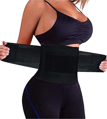 YIANNA Waist Trainer Damen Bauchweggürtel Abnehmen Schwitzgürtel Sport Korsett Bauch Verstellbar Corsage Atmungsaktiv Taillengürtel Sweat Belt Schwarz 8003 M