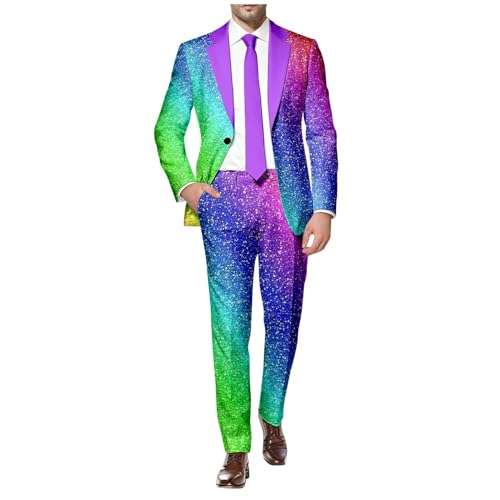 RUMAOZIA Herren Anzug 2 Teilig Regenbogen Herrenanzüge Sportlich Sakko Hose Knopf Smoking Anzug Männer Regenbogen Anzug für Hochzeit Business Party Kostüm