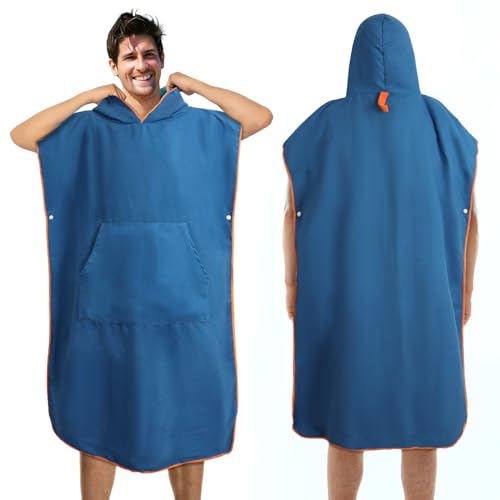 Jokisa Badeponcho Damen & Herren, Ultraleicht und Schnelltrocknend Badeponcho Erwachsene,Doppelseitige Farbe Mikrofaser Surf Poncho auch als Umkleidehilfe Strand (Blau-Grün, Large)