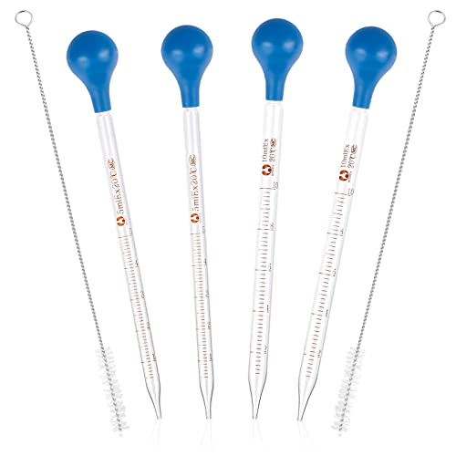 LXQ Glas Pipette10ml 5ml Dropping Pipette Kinder 4 Stück Messpipetten Tropfpipetten mit Bürste Transfer Pipette Glas für Labor Medizin Schule Reagenzglas, Transparent