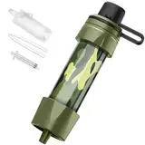 Wasserfilter Outdoor - Trinkwasserfilter für 5000 Liter gefiltertes Wasser - Karabiner und Verlängerungshalm,Trinkwasseraufbereitung die 99,99% aller Keime und Bakterien abtötet, Grün