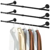 Yawinhe Kleiderstange zur Wandmontage, Abnehmbare Kleiderständer im Industrie-Design,112 cm Rohr-Kleidergestell Wandaufhänger für Kleidung Lagerung,für Wohnzimmer, Schwarz, 3-Pack