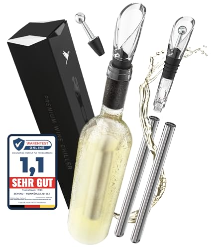 Beyond Weinkühlstab aus Edelstahl mit Ausgießer - Ideales Weinzubehör Geschenk für Weinliebhaber I Weinkühler Set für Weißwein & Rotwein (Sparset mit 2x Weinkühlstäben)