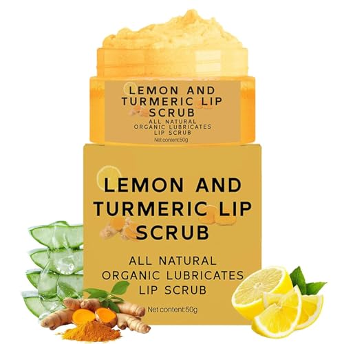 Kurkuma-Zitronen-Lippenpeeling für dunkle Lippen, Peeling-Lippenpeeling, Scrub & Nourish Sugar Lip Scrub, Natürliches Peeling & Kurkuma-Lippenpeeling und Balsam für trockene, rissige (1 Stück)