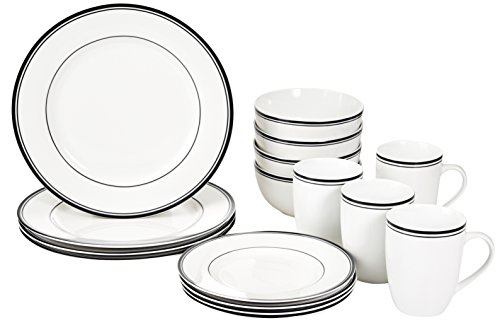 Amazon Basics Café Geschirrservice mit schwarzem Rand, 16 Stück, für 4 Personen