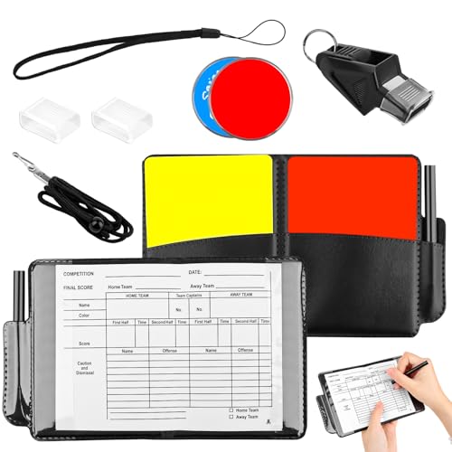 TOSAVGA Schiedsrichter Set, Pfeife Schiedsrichter Karten Set, Gelbe Rote Karte FußBall Schiedsrichter Karten, Schiri Set mit Schiedsrichter Pfeifen, mit Lanyard, Brieftaschen Ergebnisbögen, Bleistift