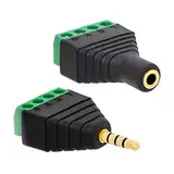 1x Klinken Buchsen + 1x Stecker 3,5mm Adapter > Terminalblock 4 Pin Schraub Klemme Set