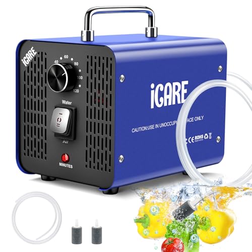 Ozongenerator 45000mg/h Ozongerät mit 2 Modi, Ozongenerator für Wasser und Luft, O3 Ozonisator mit 120 Min Timer für 300㎡ Geruchskiller für Auto, Rauch, Haustiergerüche, Reinigen von Obst Gemüse