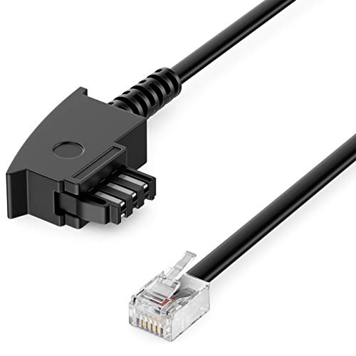 deleyCON 6m Telefonkabel TAE-F Stecker auf RJ11 Stecker Int. Norm 6P4C Flachkabel Analoge Endgeräte an TAE-F Telefondose Telefon Fax Modem Router Anrufbeantworter Schwarz