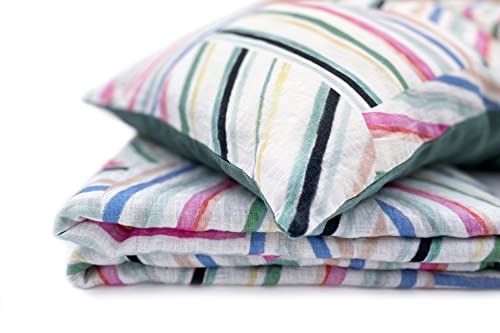 JOWOLLINA Natur Leinen Bettwäsche-Set Soft Washed Finish 180 g/m2 Doubleface (Stripe, 135x200 cm, 80x80 cm)