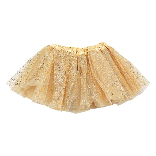 FSSTUD Mädchen mehrlagiger Tutu-Rock, Glitzer, Ballett-Tüllrock, funkelnder Paillettenrock, Kleid, glitzernd, Weihnachten, Geburtstag, Tanzrock, goldfarben