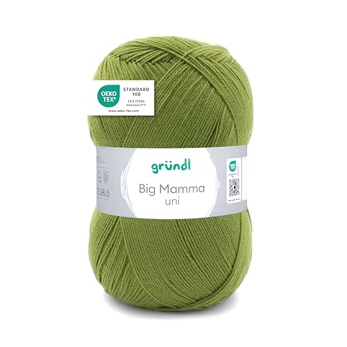Gründl Wolle Big Mamma Uni - 1 Knäuel 400 g / 1040 m - Strickgarn - Häkelgarn - 100% Polyacryl - Weich & Pflegeleicht - Nadelstärke 3,5-4,5 - grasgrün