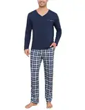 Bresdk Schlafanzug Herren Lang Pyjama Herren Baumwolle Winter Zweiteiliges Set Langarm Shirt Lange Karierte Pyjamahose Nightwear Set Nachtwäsche Männer