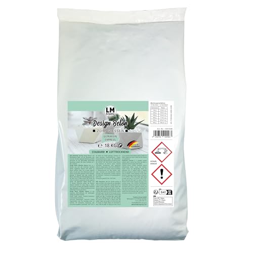 LM-Kreativ Design Beton - Ultrafein Express (18 kg) Beton zum Basteln. Extrem feiner & schnell trocknender Bastelbeton für sehr glatte und filigrane Oberflächen. Ideal als Gießbeton oder zum Abformen