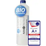 Nanoprotect Bioethanol 96,6% | 1 Liter | Flüssiger Ethanol Brennstoff für Indoor Kamin und Tischfeuer | Reiner Ethylalkohol als Lösungsmittel | Geprüfte Premium Qualität