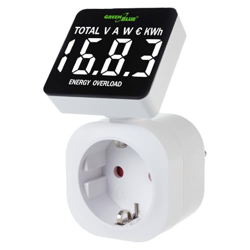 Green Blue Strommessgerät, Energiekostenmessgerät, Digitaler Wattmeter, Stromverbrauchszähler, Energiezähler | 16A Max: 3680 W, Anzeige von verbrauchten kWh und Energiekosten