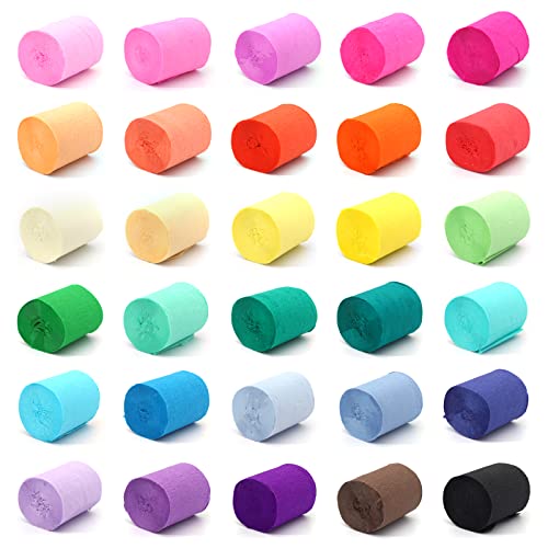 DAOUZL Krepppapier 30 Farben, Krepppapier bunt, Regenbogen Krepppapier, Party Bunt Kreppbänder, Bastelkrepp Bunt für die Hochzeitsdekoration Geburtstagsfeier Weihnachtsdekoration(5cm*10m)