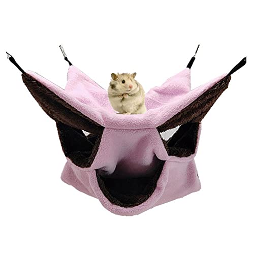 Kleine Haustierkäfig-Hängematte Dreischichtige Haustier-Hängematte Fleece-Käfig Hängende Hängematte Sugar Glider Hängemattenbett für Chinchilla-Papagei -Frettchen-Eichhörnchen-Hamster-Ratte (Pink)