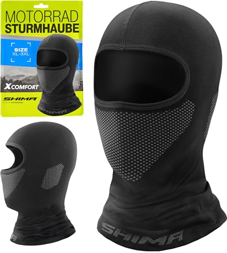 SHIMA X-Comfort Sturmhaube Motorrad Damen Herren Balaclava Sommer Winter Haube Unter Helm Atmungsaktiv Maske Schnelle Trocknung Outdoorsports Unterhelm (Unisex, Schwarz, M-L)
