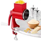 Manuelle Nussmühle mit 2 abnehmbaren Trommelblättern, Manuelle Erdnussmühle mit Kurbel aus Edelstahl, Nussmühle, Mandelmühle, für Mais, Gewürze, Käse, Gurken, Karotten(Rot)