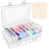 Tikplus 24 Fächer Sortierbox für Kleinteile, 2er-Set Aufbewahrungsbox Klein, Einstellbar Plastik Sortimentsbox Kleinteile Organizer, Transparente Sortierboxen für Schmuck Perlen, Ohrring, Schrauben