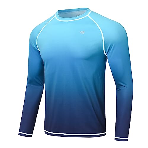 Huayuzh Rashguard Herren Schwimmen Langarmshirt Schwimm Tshirt Schnelltrocknend Atmungsaktiv Surfen Angeln Wandern Top Verlaufsfarbe Blau XL