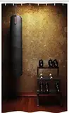 ABAKUHAUS Fitness Schmaler Duschvorhang, Gymnastikraum und Dumbbells, Badezimmer Deko Set aus Stoff mit Haken, 120 x 180 cm, Schwarz Redwood Pale Brown