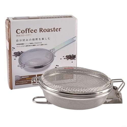 Kaffeebohnenröster aus Edelstahl, tragbar, manueller Kaffeeröster, Netzpfanne, Werkzeug für Zuhause und draußen, Kaffeebohnen Backen (gefaltet 120 g)