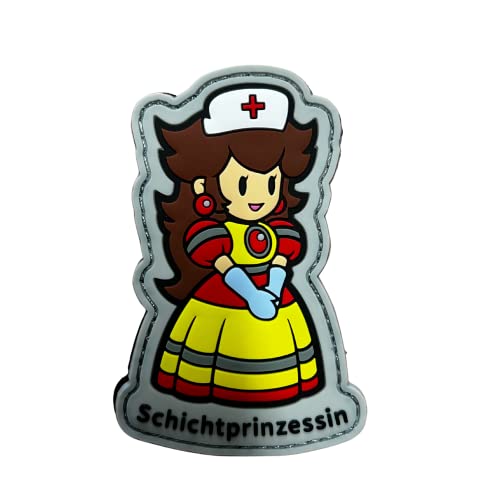 Polizeimemesshop Schichtprinzessin der Rettung - Braun Rubber PVC Patch mit Klett - Rettungsdienst - Krankenschwester