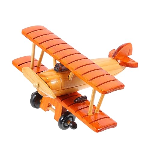 ABOOFAN Modellflugzeug aus Holz Flugzeuge Doppeldecker Flugzeugspielzeug Gadgets Kuchendeckel Flugzeug Vintage Dekoration Retro Dekoration Flugzeugfigur aus Holz Desktop-Flugzeug-Ornament