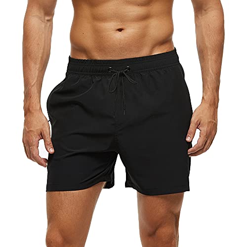 Arcweg Badehose für Herren mit Reißverschlusstasche Atmungsaktiv Wasserabweisend Badeshorts Männer Trainingsshorts Elastisch Verstellbar Mit Tunnelzug Meshfutter Schwarz M(EU)