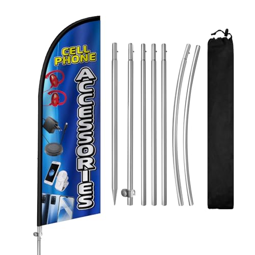 Handy-Zubehör, Federflagge, 2,4 m, Handy-Zubehör, Werbeflagge mit Edelstahl-Fahnenmast, Erdspieß, Handy-Zubehör, Schilder für Unternehmen und Geschäfte